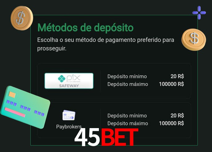 O cassino 45Bet oferece uma grande variedade de métodos de pagamento